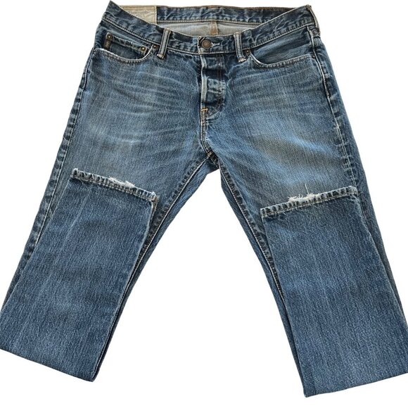 Abercrombie Fitch Jeans Mens 34x32 Blue Skinny Button Fly Denim‎ Pants Modified - Picture 1 of 12